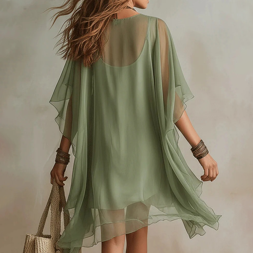 FLOWY V-NECK CHIFFON BEACH DRESS