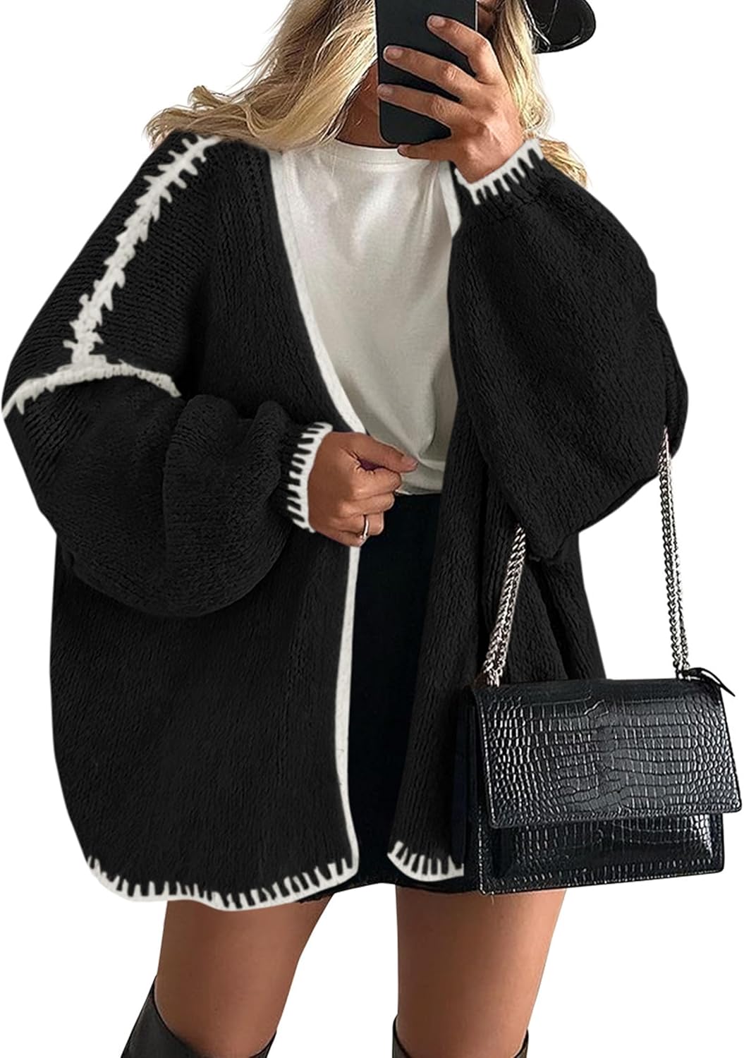 Womens Oversized Cardigan Sweaters 2025 Fall Long Lantern Sleeve Knit Open Front Lightweight Sweater