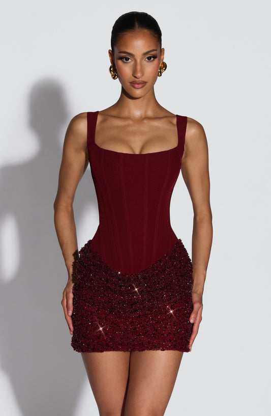 Yeona Mini Dress - Burgundy Dress Babyboo Fashion Premium Exclusive Design