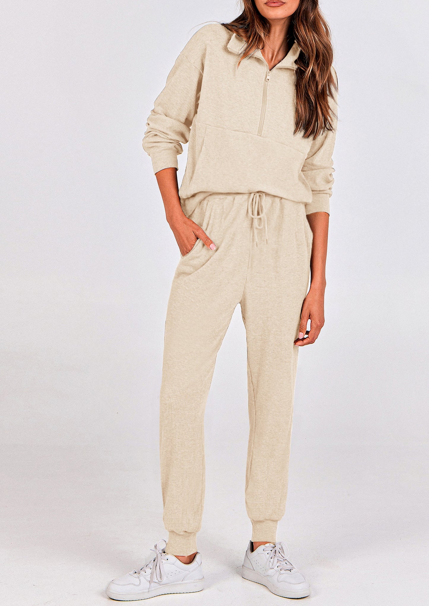 Women's Fall 2 Piece Lounge Sets Zip Up Sweatshirt Jogger Pants Sweat Track Suits Travel Outfit Winter Clothing