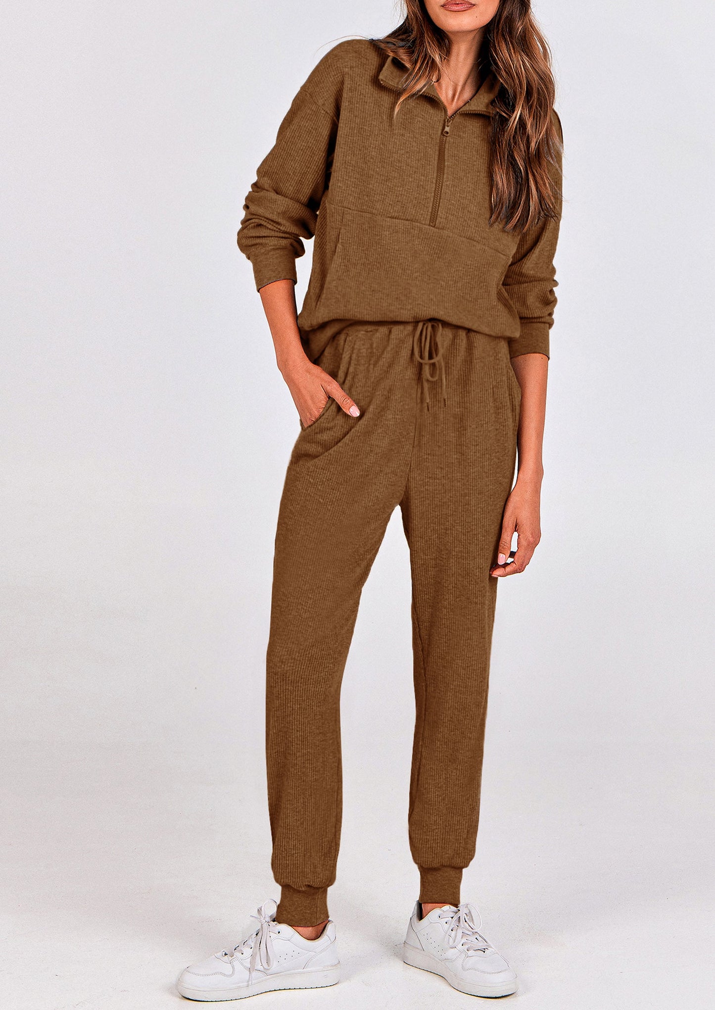 Women's Fall 2 Piece Lounge Sets Zip Up Sweatshirt Jogger Pants Sweat Track Suits Travel Outfit Winter Clothing