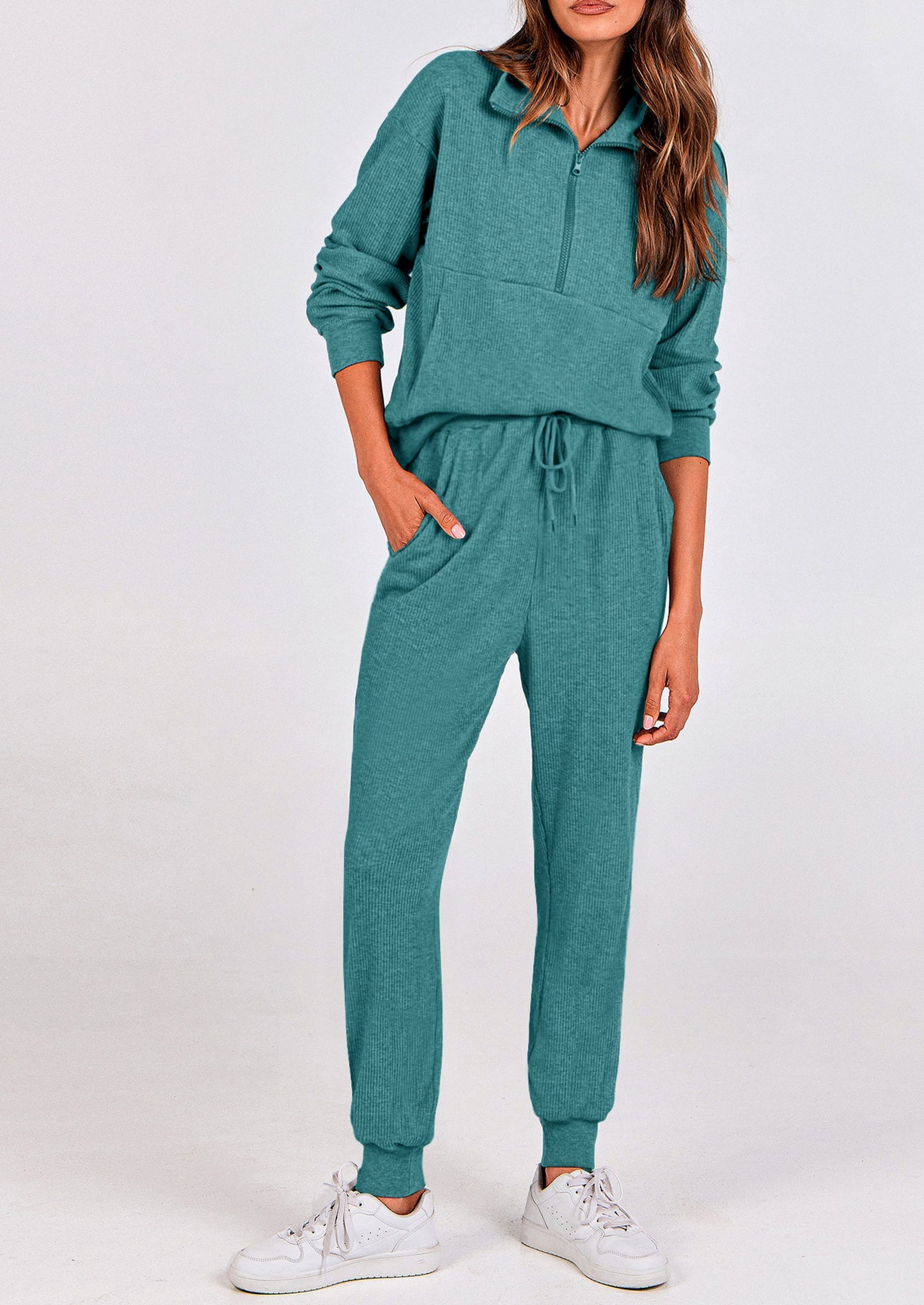 Women's Fall 2 Piece Lounge Sets Zip Up Sweatshirt Jogger Pants Sweat Track Suits Travel Outfit Winter Clothing