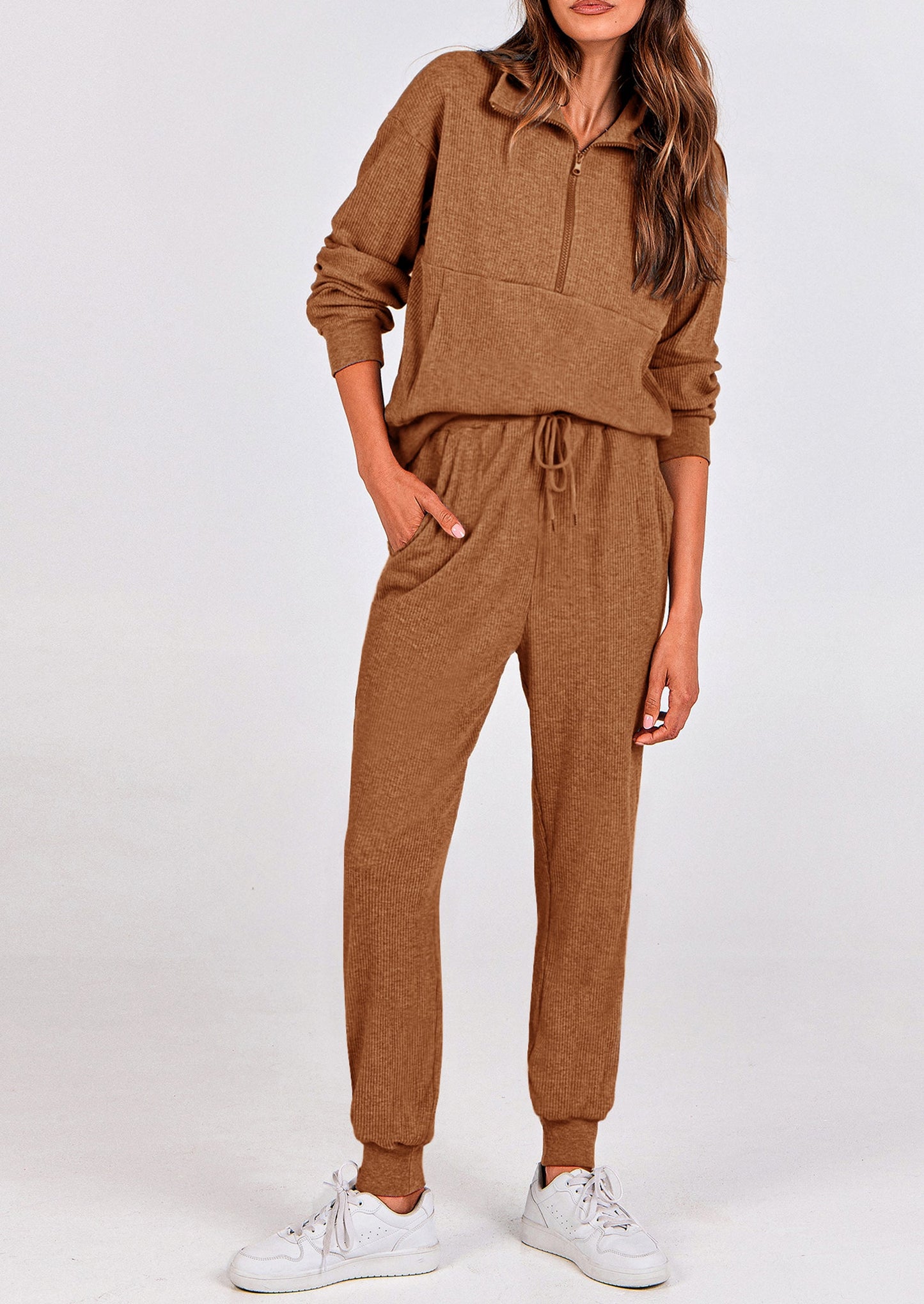 Women's Fall 2 Piece Lounge Sets Zip Up Sweatshirt Jogger Pants Sweat Track Suits Travel Outfit Winter Clothing