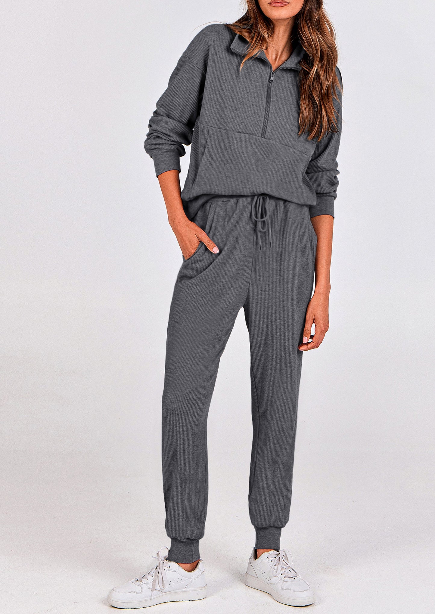 Women's Fall 2 Piece Lounge Sets Zip Up Sweatshirt Jogger Pants Sweat Track Suits Travel Outfit Winter Clothing