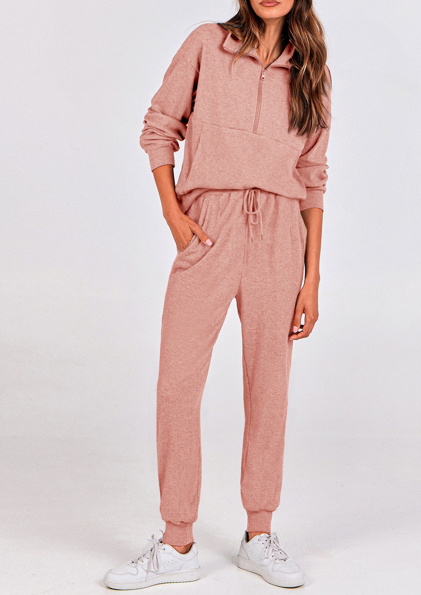 Women's Fall 2 Piece Lounge Sets Zip Up Sweatshirt Jogger Pants Sweat Track Suits Travel Outfit Winter Clothing