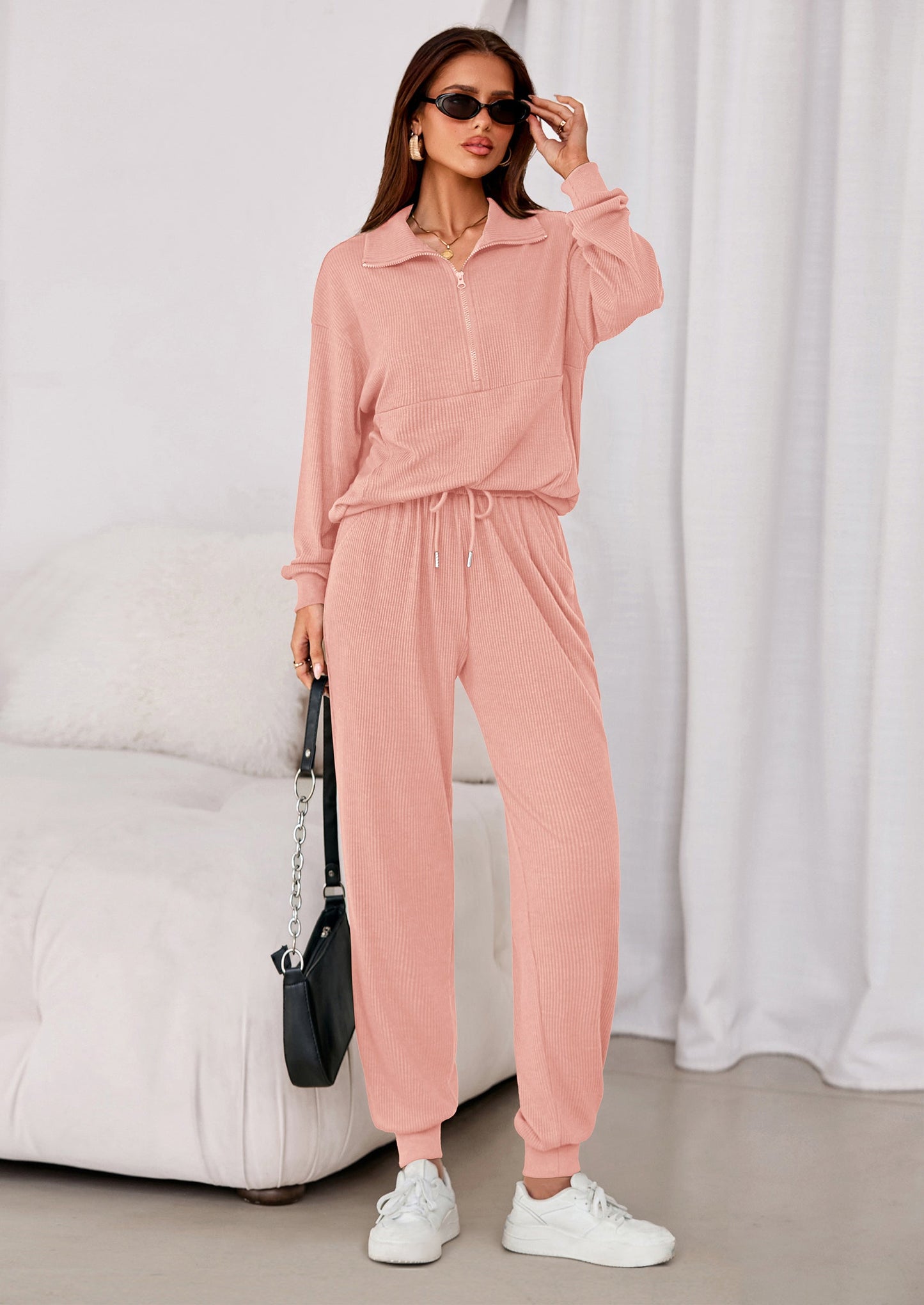 Women's Fall 2 Piece Lounge Sets Zip Up Sweatshirt Jogger Pants Sweat Track Suits Travel Outfit Winter Clothing