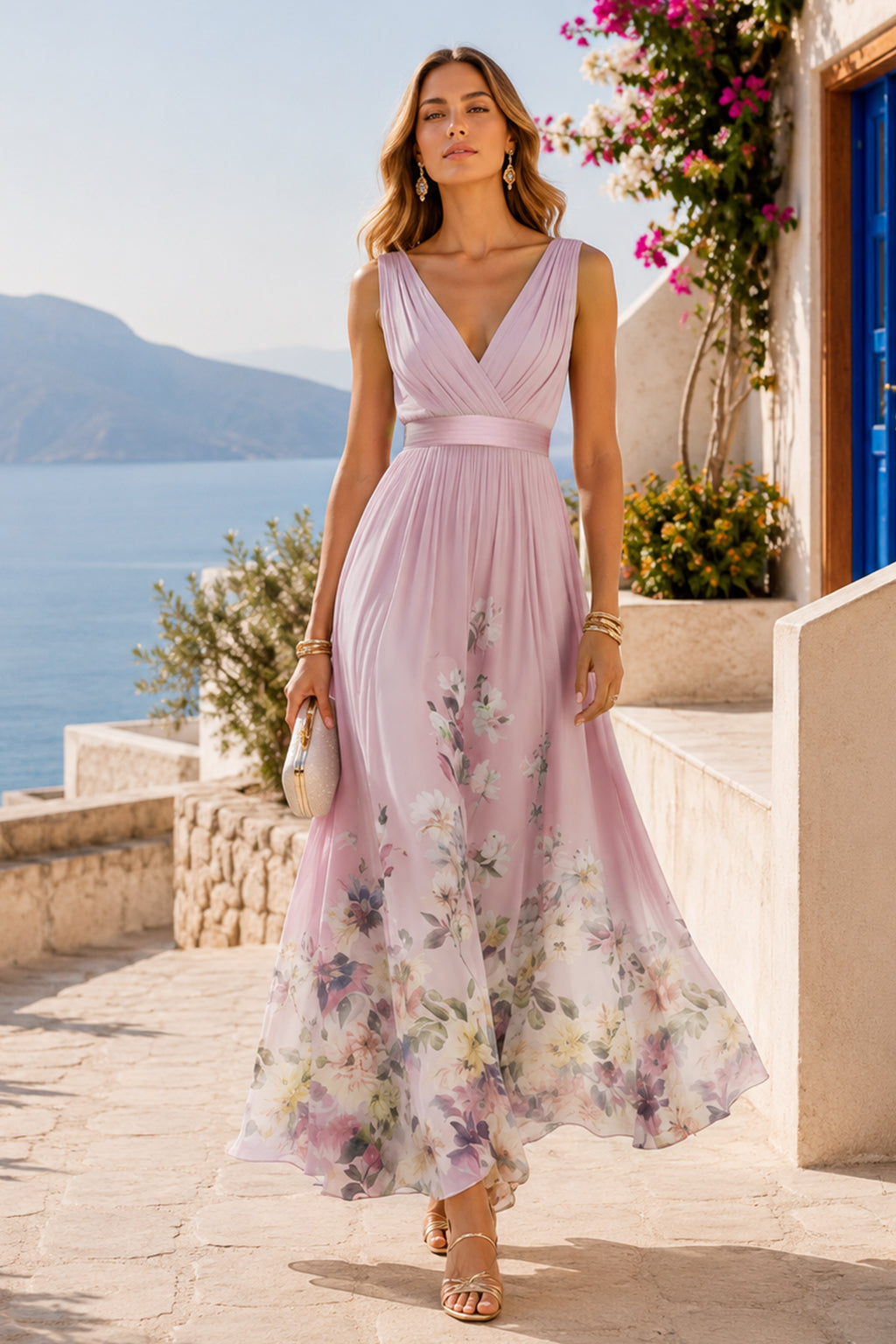 FLORAL CHIFFON MAXI DRESS