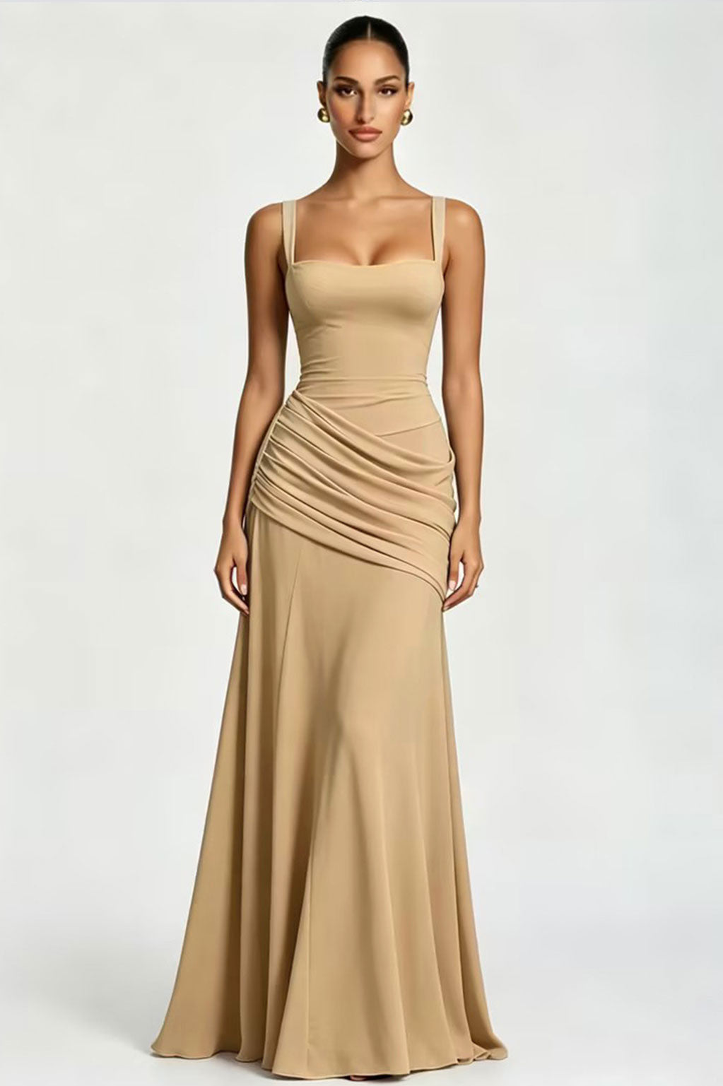 PLEATED MAXI DRESS WITH LACE-UP BACK