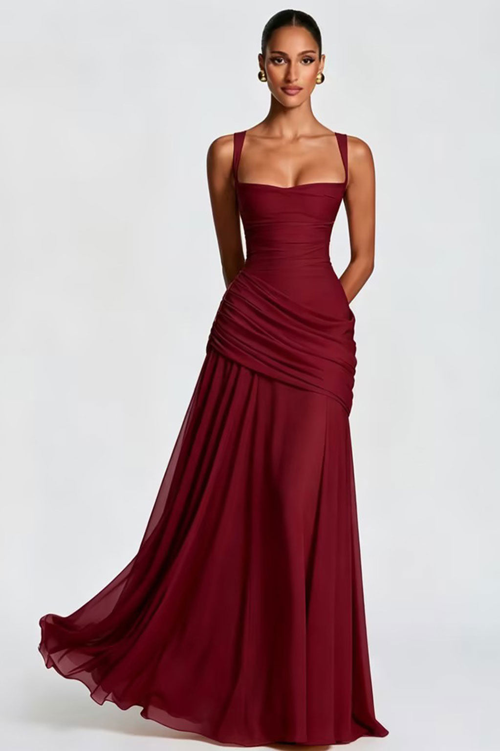 PLEATED MAXI DRESS WITH LACE-UP BACK