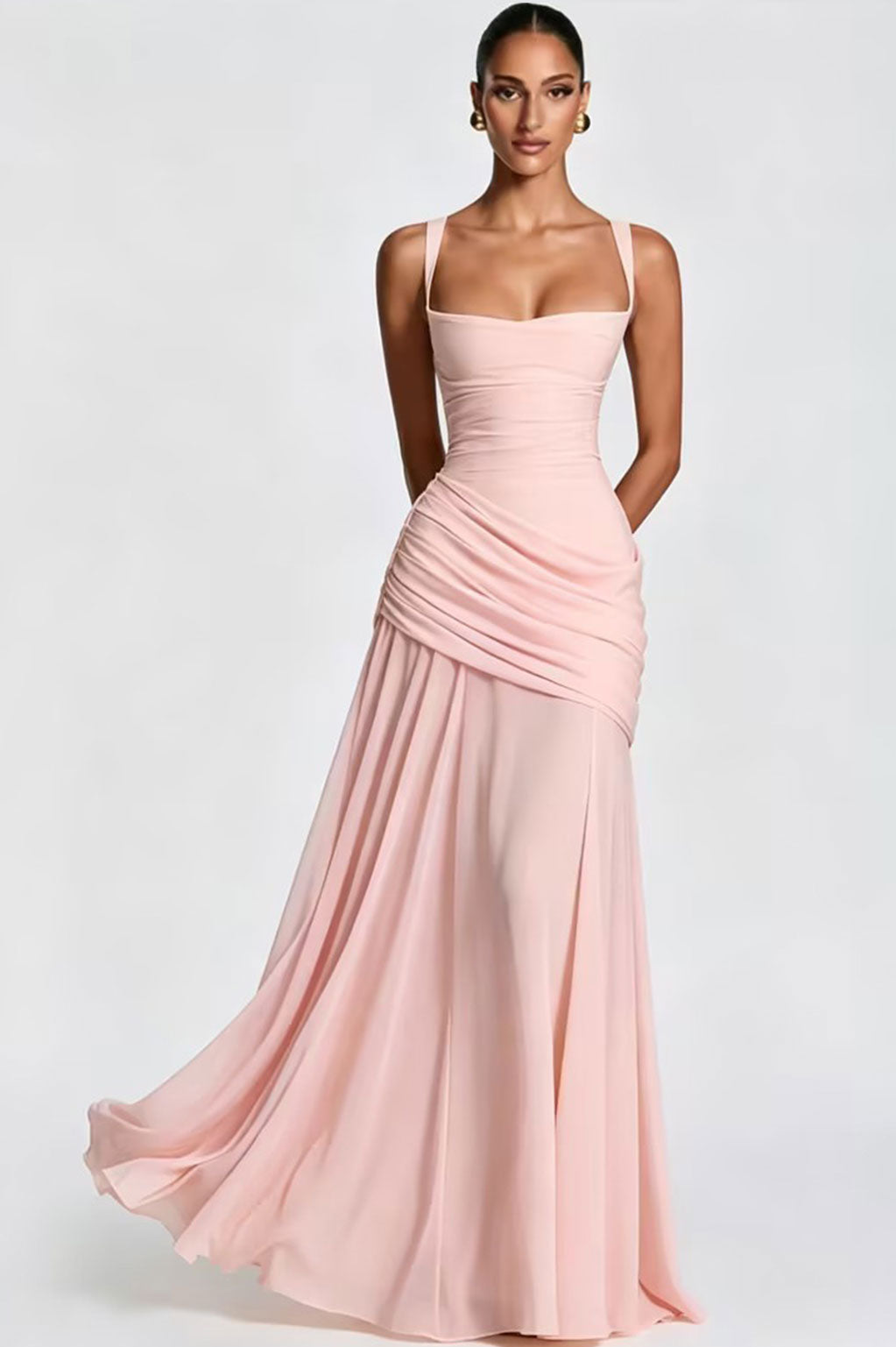 PLEATED MAXI DRESS WITH LACE-UP BACK