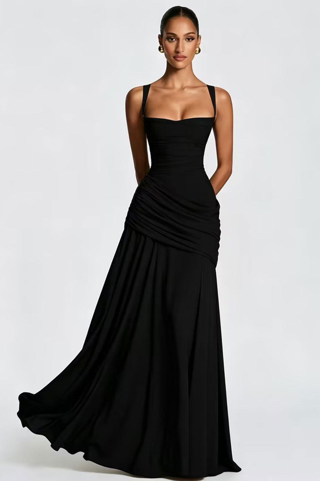 PLEATED MAXI DRESS WITH LACE-UP BACK