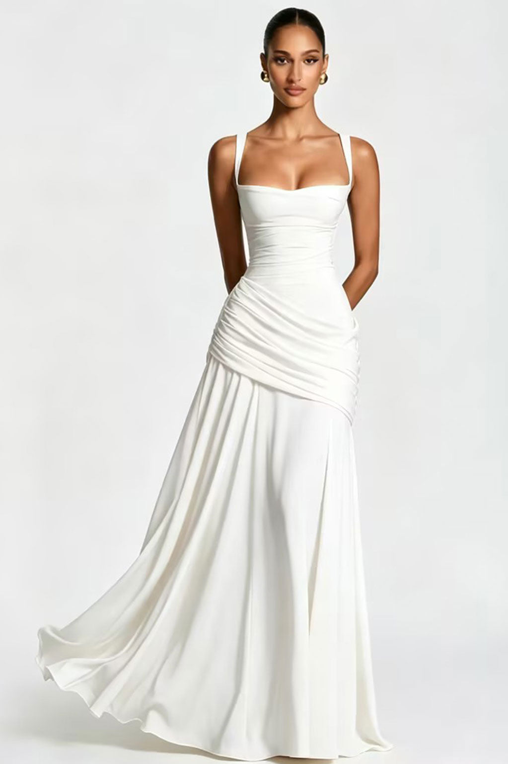 PLEATED MAXI DRESS WITH LACE-UP BACK