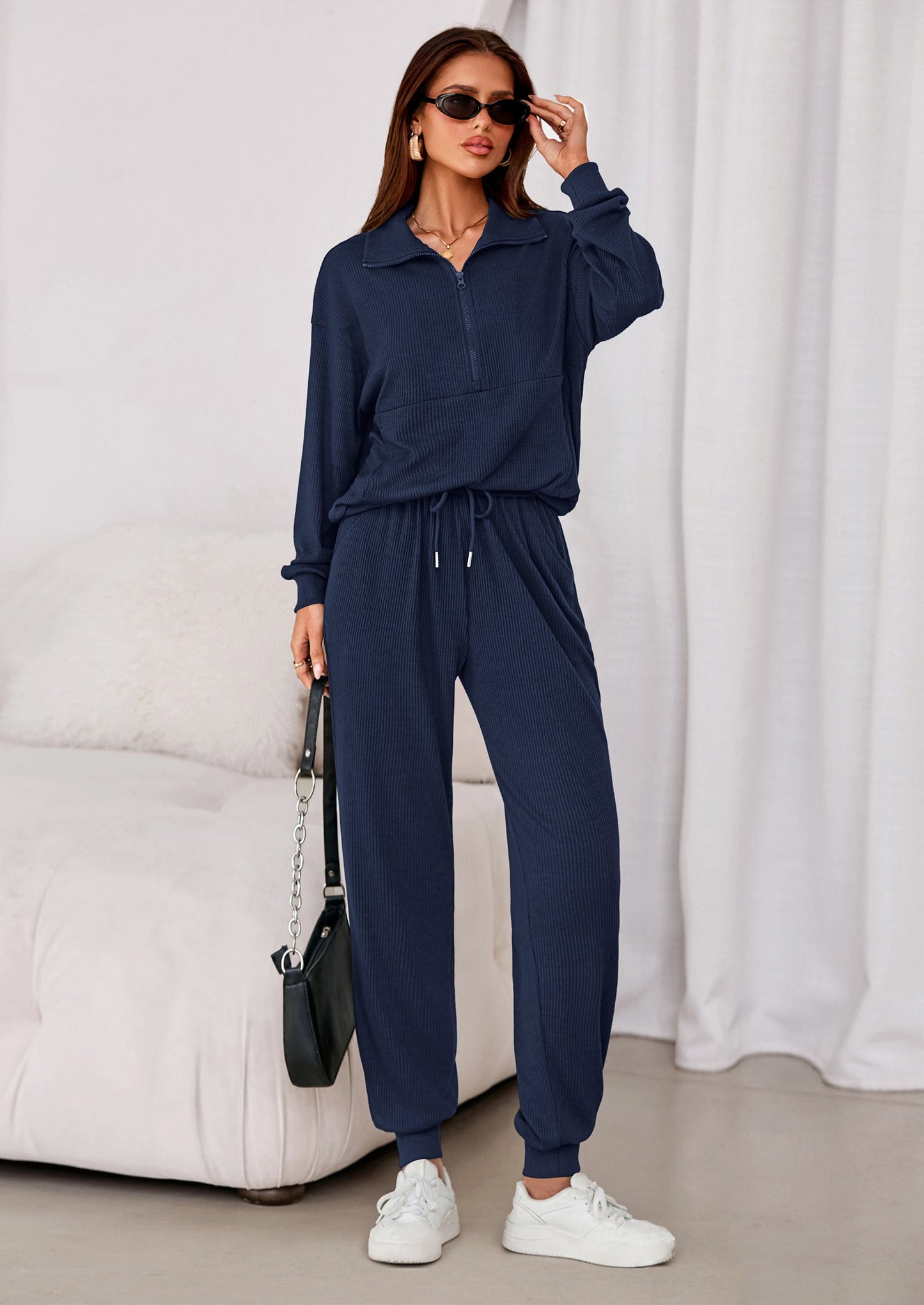 Women's Fall 2 Piece Lounge Sets Zip Up Sweatshirt Jogger Pants Sweat Track Suits Travel Outfit Winter Clothing