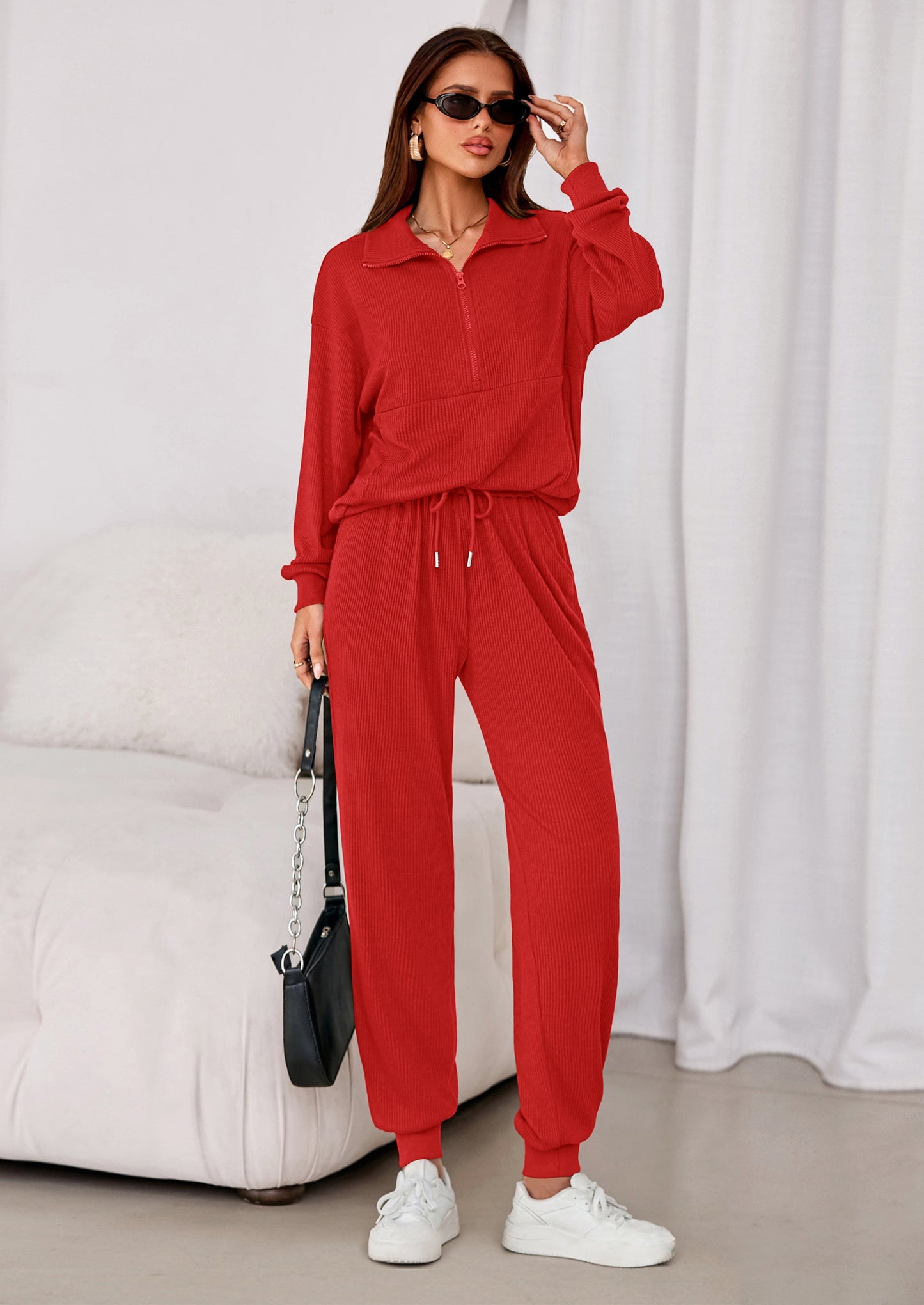 Women's Fall 2 Piece Lounge Sets Zip Up Sweatshirt Jogger Pants Sweat Track Suits Travel Outfit Winter Clothing