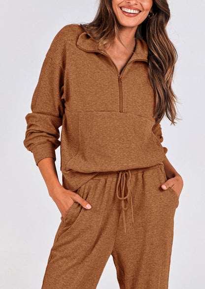 Women's Fall 2 Piece Lounge Sets Zip Up Sweatshirt Jogger Pants Sweat Track Suits Travel Outfit Winter Clothing