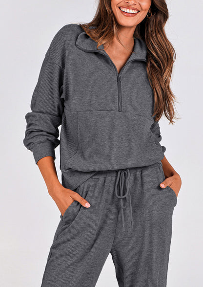 Women's Fall 2 Piece Lounge Sets Zip Up Sweatshirt Jogger Pants Sweat Track Suits Travel Outfit Winter Clothing