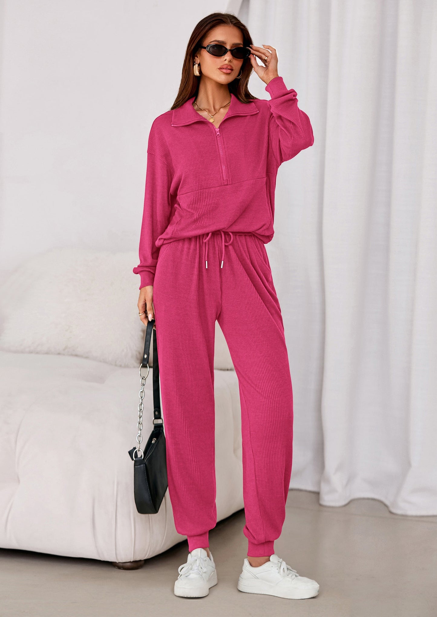 Women's Fall 2 Piece Lounge Sets Zip Up Sweatshirt Jogger Pants Sweat Track Suits Travel Outfit Winter Clothing