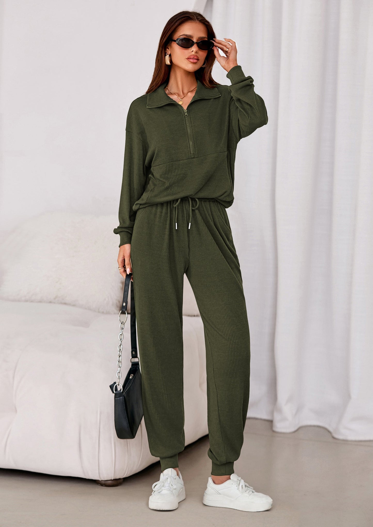 Women's Fall 2 Piece Lounge Sets Zip Up Sweatshirt Jogger Pants Sweat Track Suits Travel Outfit Winter Clothing