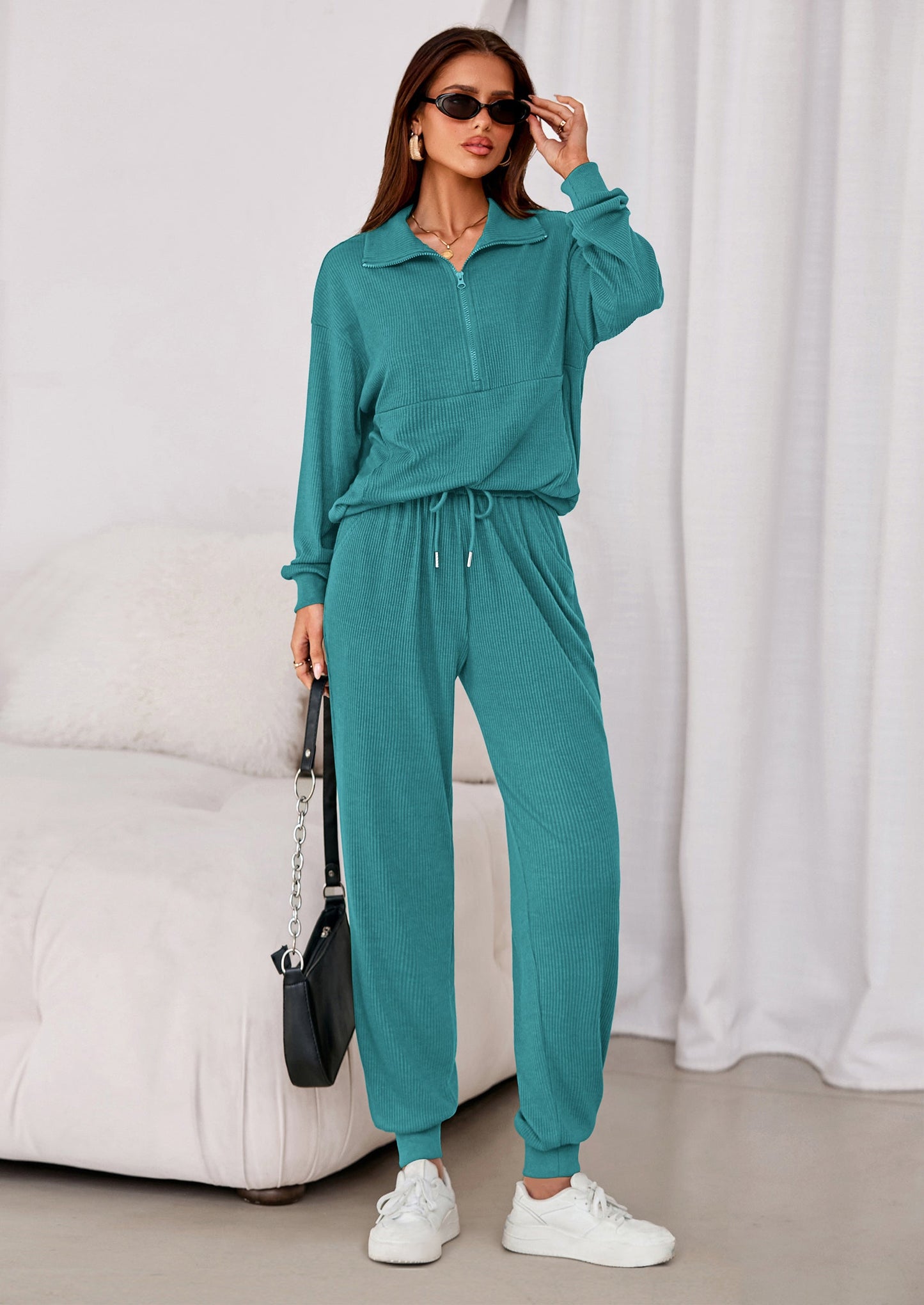 Women's Fall 2 Piece Lounge Sets Zip Up Sweatshirt Jogger Pants Sweat Track Suits Travel Outfit Winter Clothing