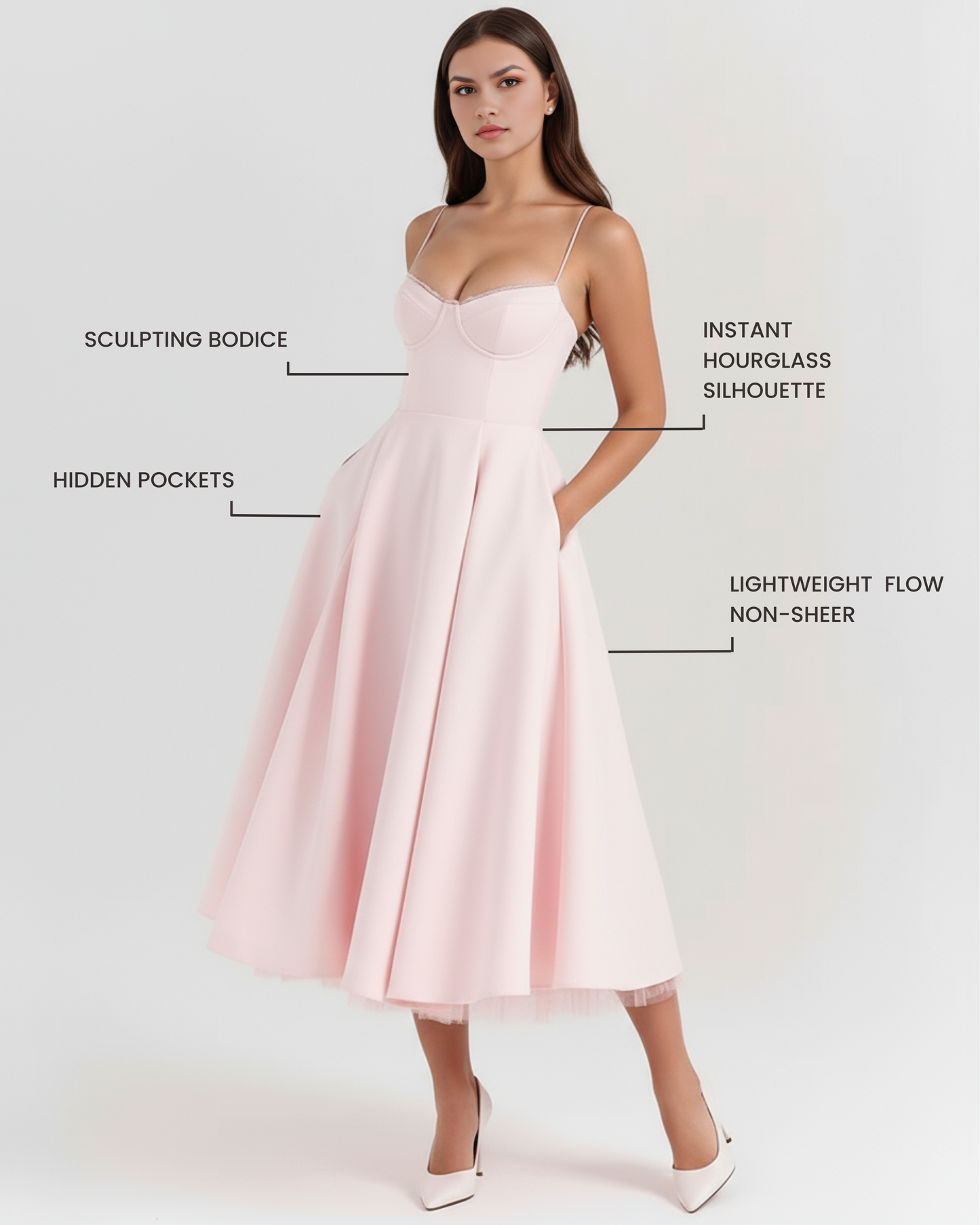 SCULPTING SWEETHEART MIDI DRESS