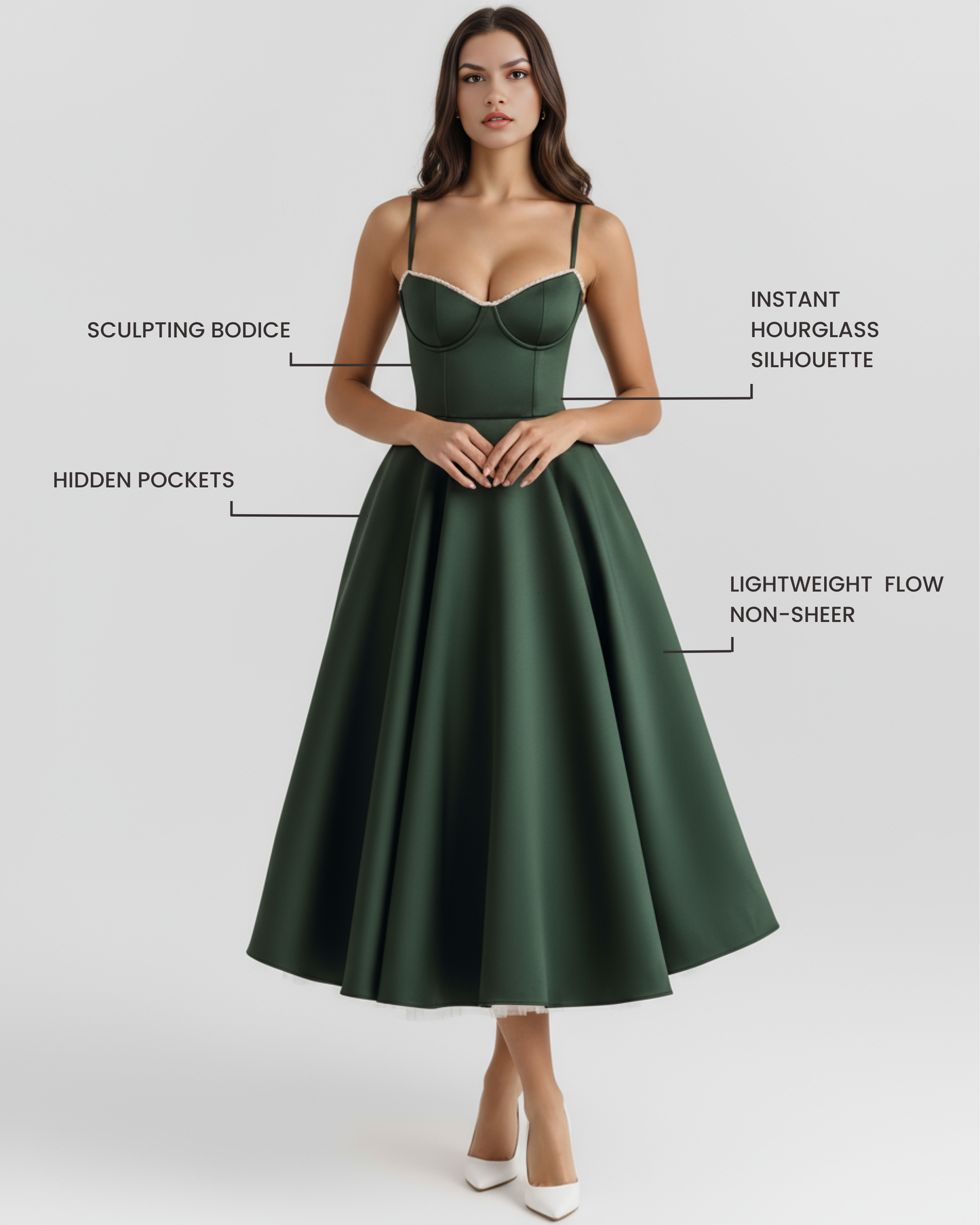 SCULPTING SWEETHEART MIDI DRESS