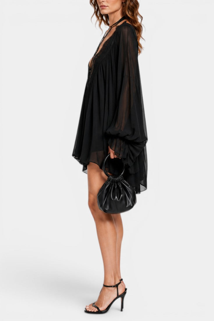 BOHO LACE-TRIM SWING MINI DRESS