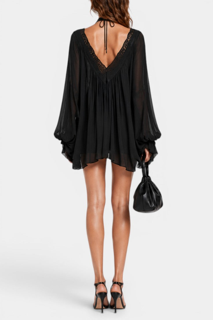 BOHO LACE-TRIM SWING MINI DRESS