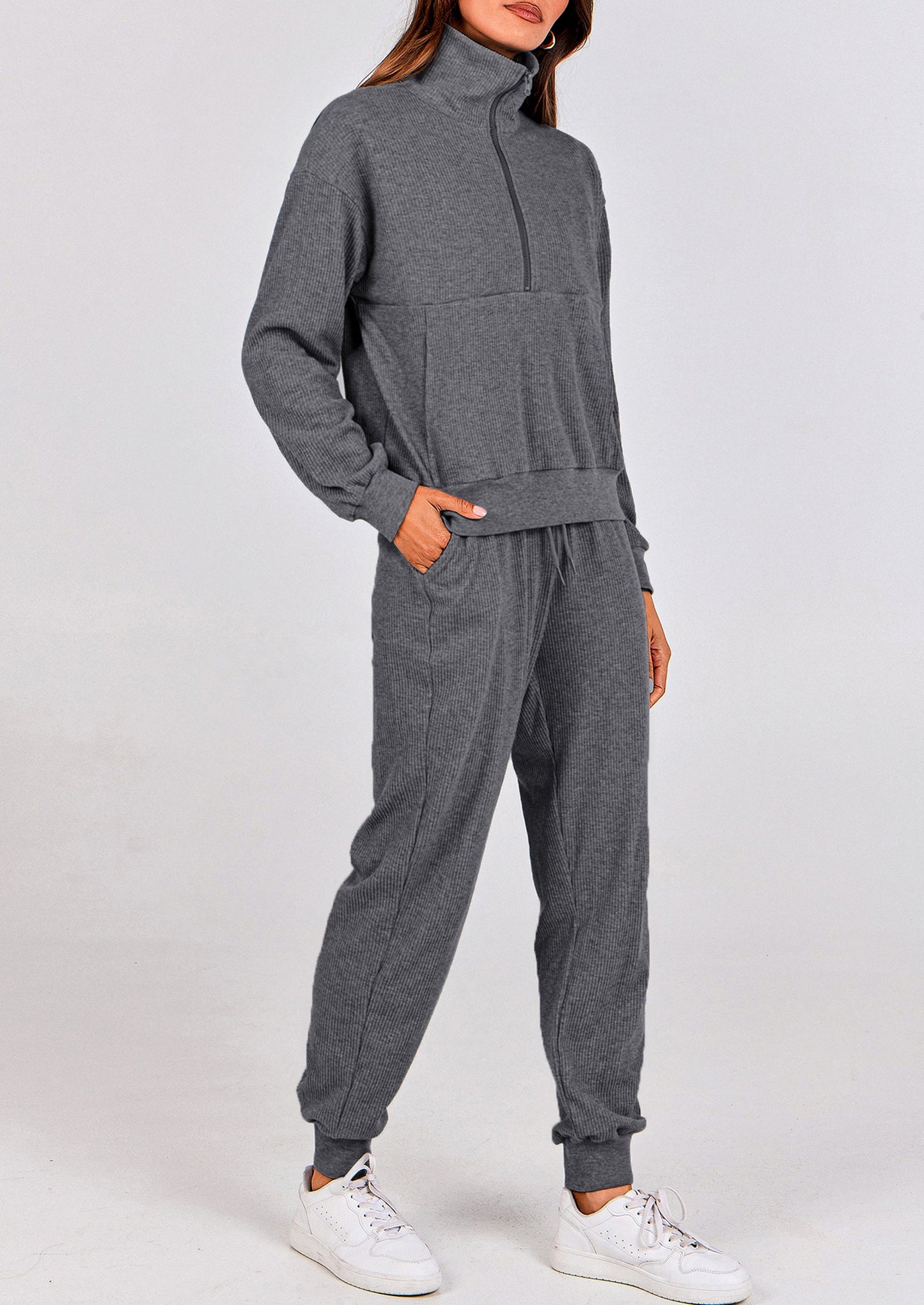 Women's Fall 2 Piece Lounge Sets Zip Up Sweatshirt Jogger Pants Sweat Track Suits Travel Outfit Winter Clothing