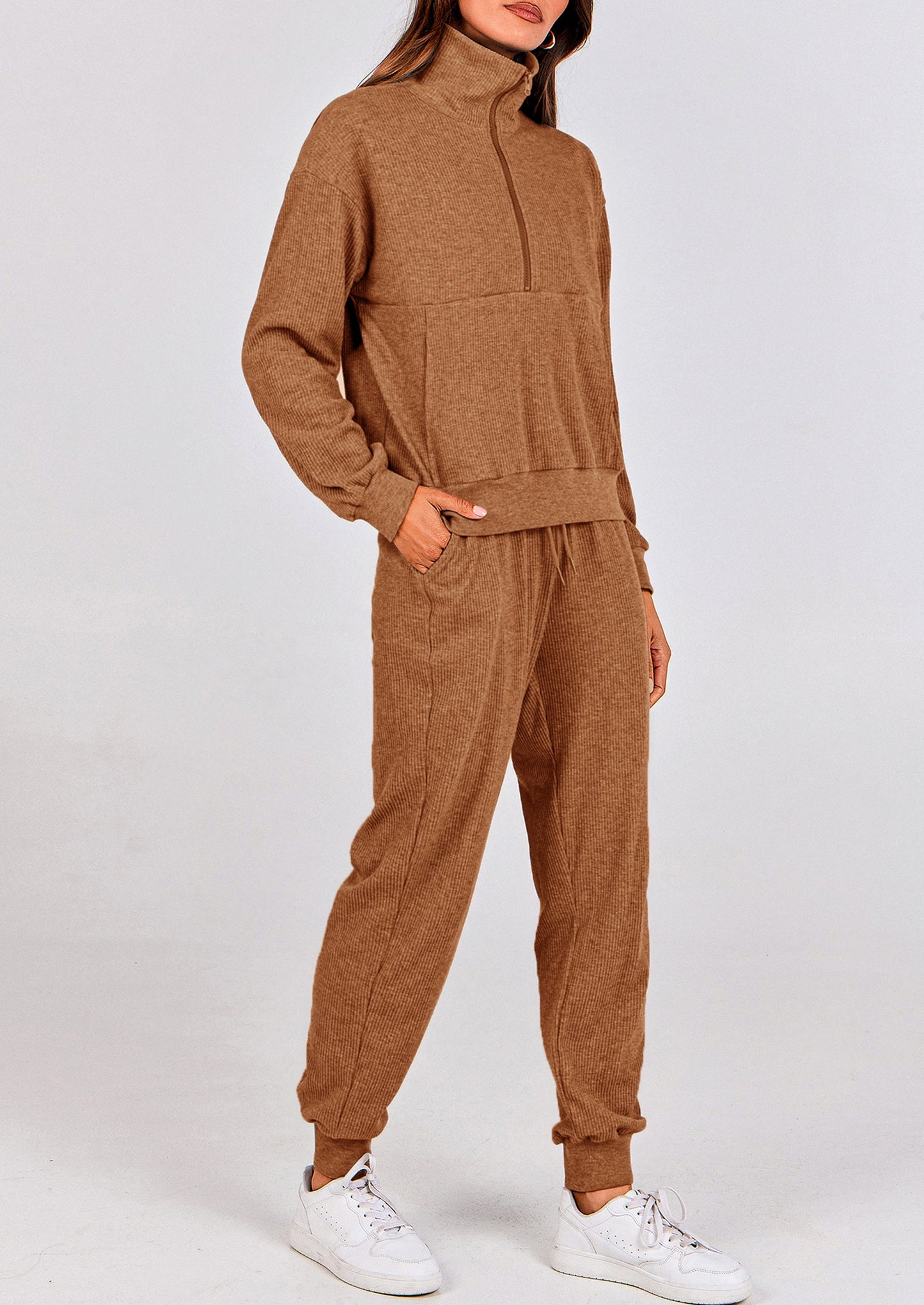 Women's Fall 2 Piece Lounge Sets Zip Up Sweatshirt Jogger Pants Sweat Track Suits Travel Outfit Winter Clothing