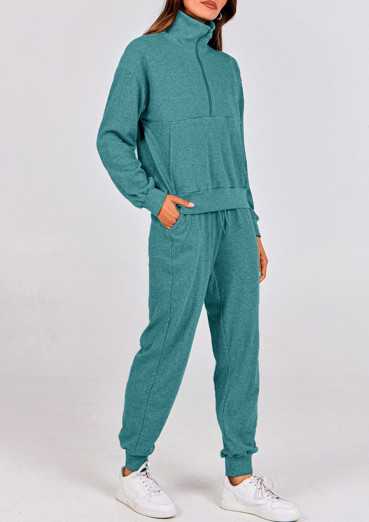 Women's Fall 2 Piece Lounge Sets Zip Up Sweatshirt Jogger Pants Sweat Track Suits Travel Outfit Winter Clothing