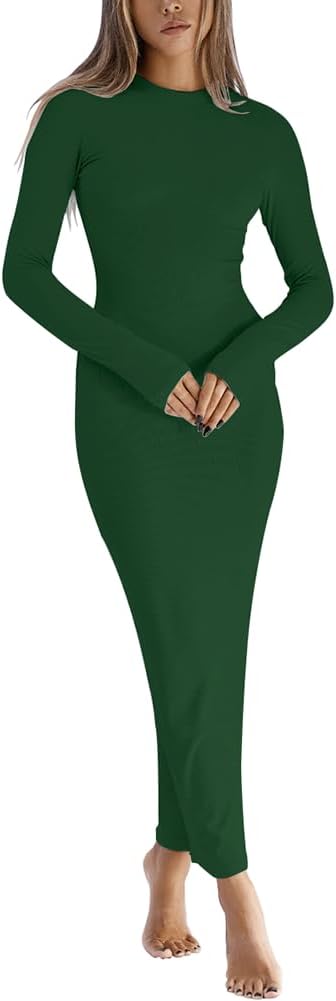 Dressmine Women Long Sleeve Bodycon Maxi Dresses Sexy Wedding Party Pencil Dress Fall Trendy Casual Ribbed Midi Dress 2025