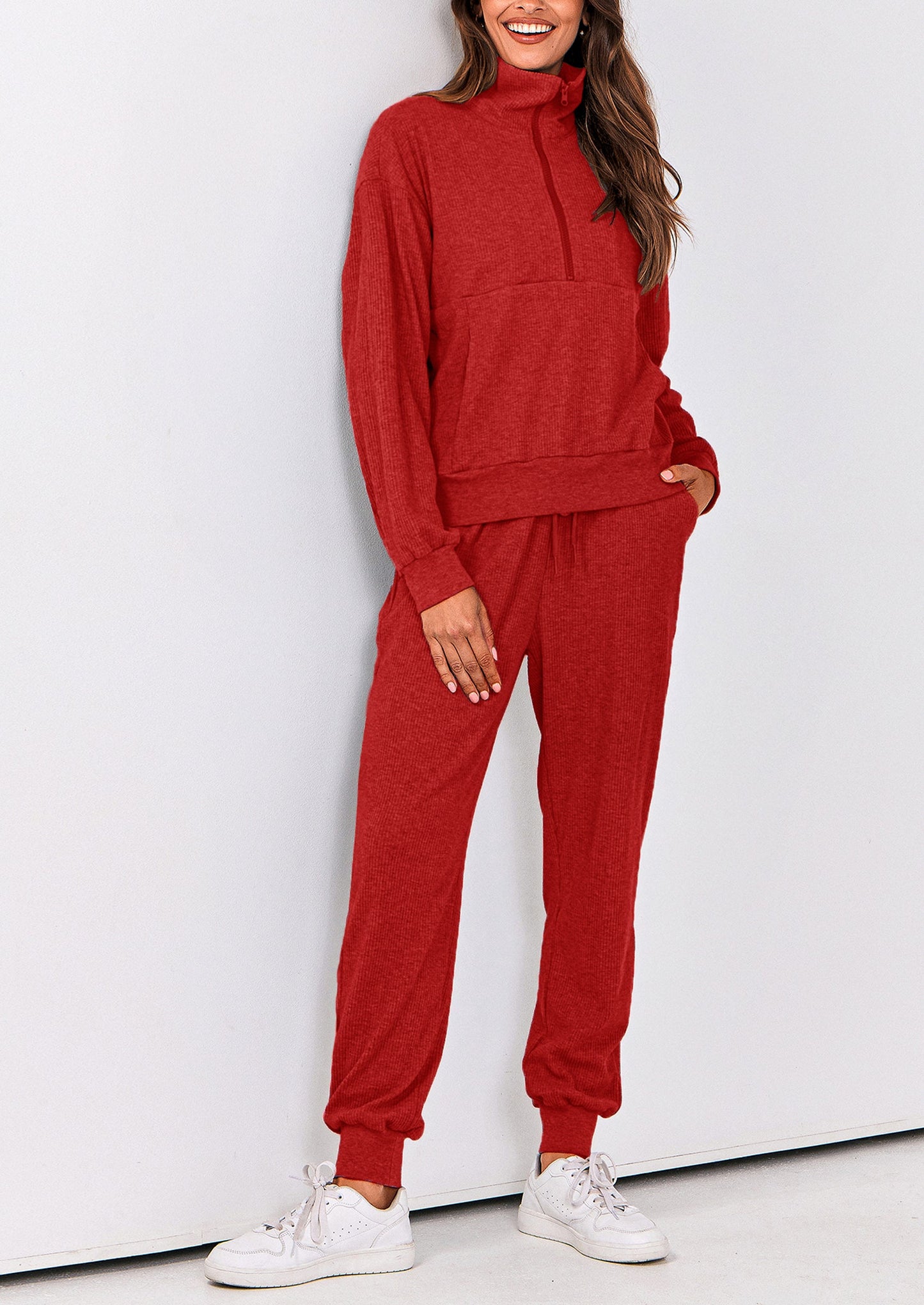 Women's Fall 2 Piece Lounge Sets Zip Up Sweatshirt Jogger Pants Sweat Track Suits Travel Outfit Winter Clothing
