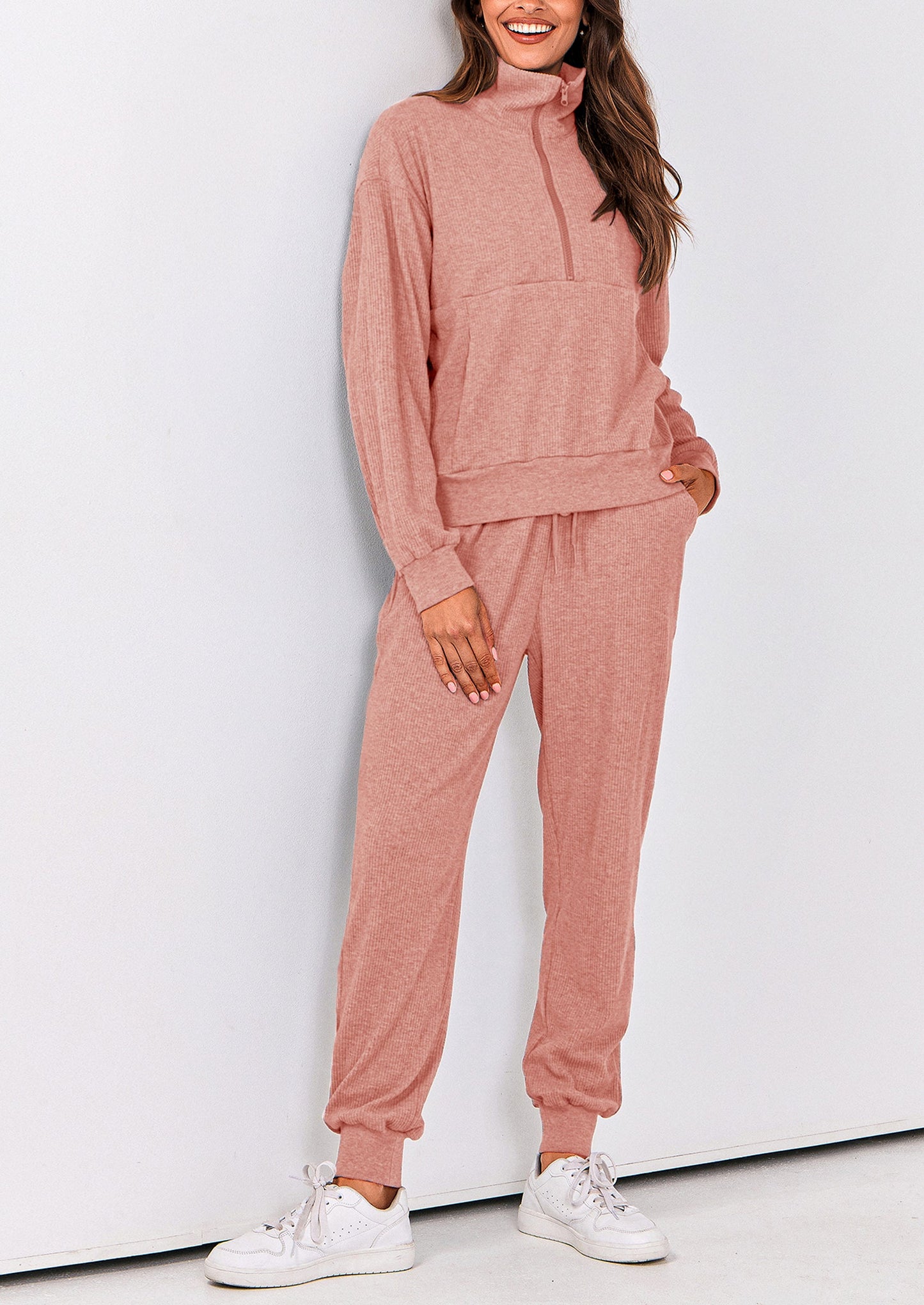 Women's Fall 2 Piece Lounge Sets Zip Up Sweatshirt Jogger Pants Sweat Track Suits Travel Outfit Winter Clothing