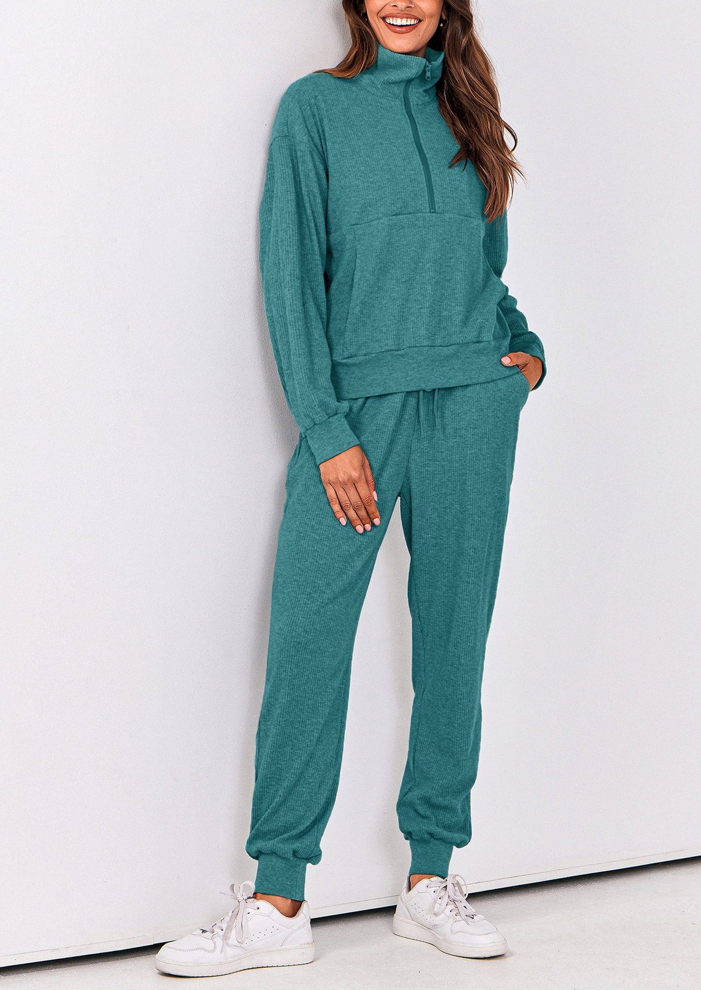 Women's Fall 2 Piece Lounge Sets Zip Up Sweatshirt Jogger Pants Sweat Track Suits Travel Outfit Winter Clothing