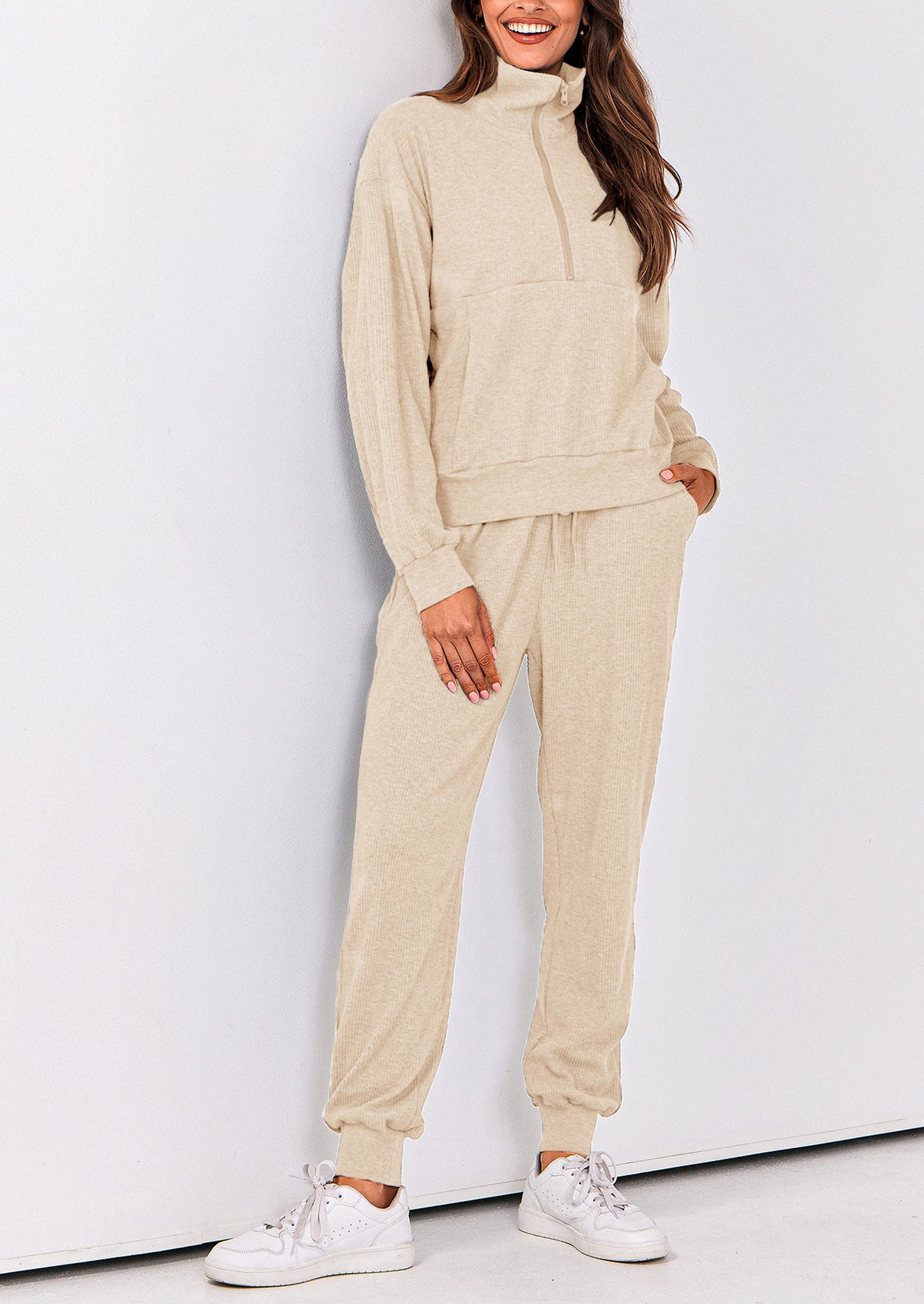 Women's Fall 2 Piece Lounge Sets Zip Up Sweatshirt Jogger Pants Sweat Track Suits Travel Outfit Winter Clothing