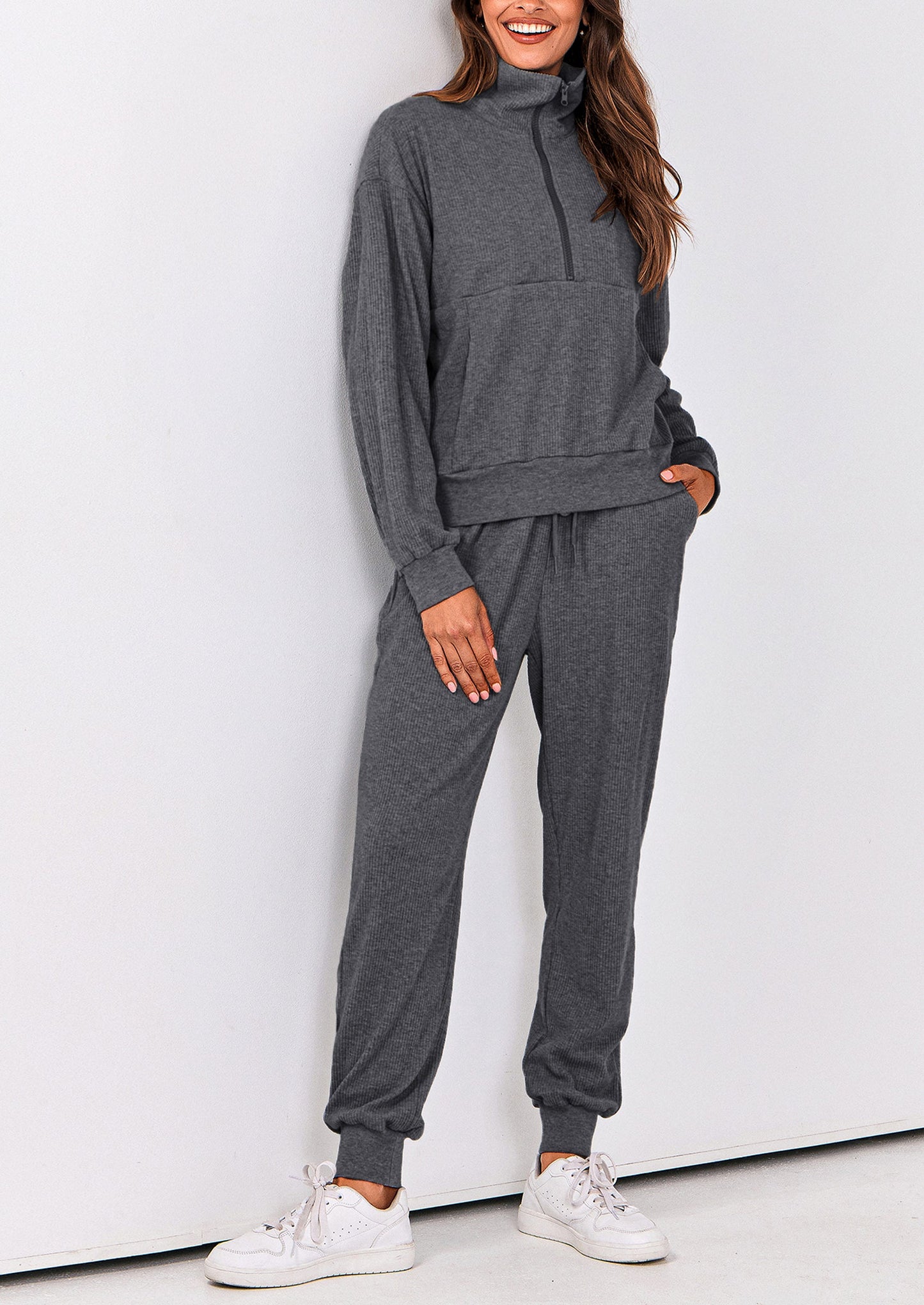 Women's Fall 2 Piece Lounge Sets Zip Up Sweatshirt Jogger Pants Sweat Track Suits Travel Outfit Winter Clothing