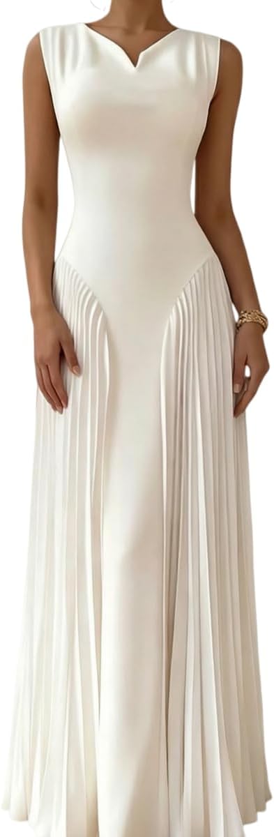 Women's Pleated Long Dress Evening Gown Wedding Guest Cocktail Party Formal Attire