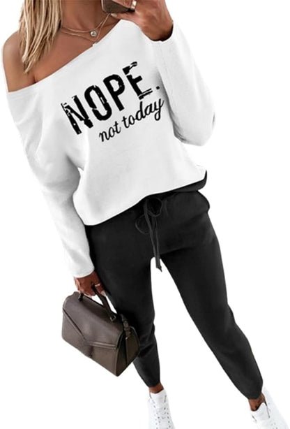 CHICME Women Tracksuit 2025 Fall 2 piece Outfits Off The Shoulder Long Sleeve Tops and Pants Set Travel Outfits