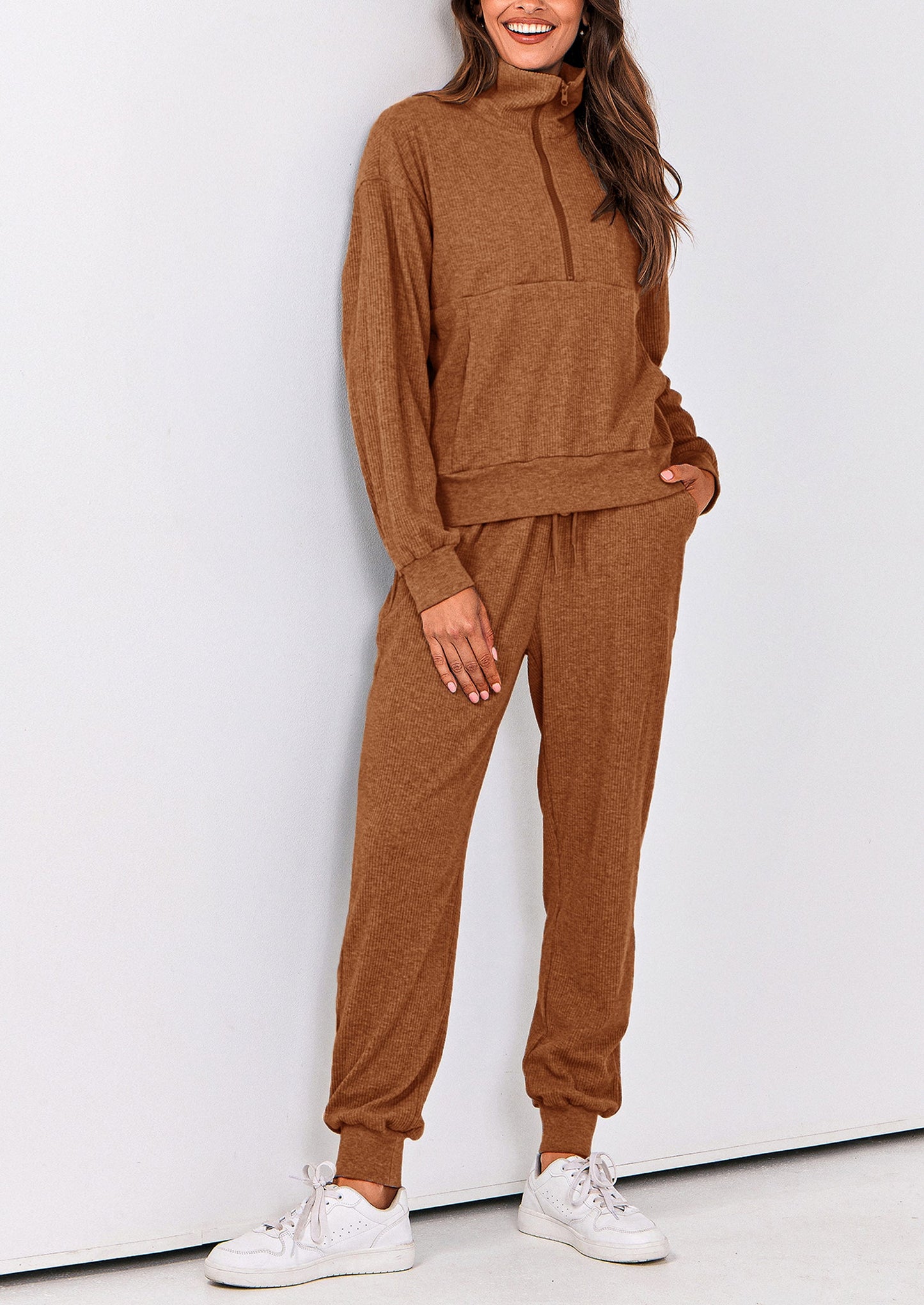 Women's Fall 2 Piece Lounge Sets Zip Up Sweatshirt Jogger Pants Sweat Track Suits Travel Outfit Winter Clothing