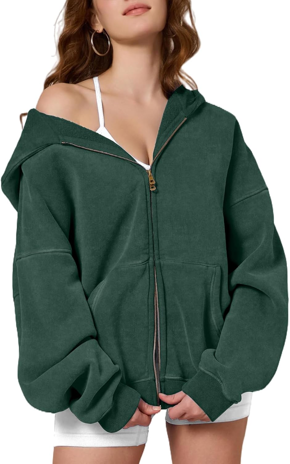 Womens Zip Up Hoodie Oversized Acid Wash Sweatshirts Heavyweight Fall Fashion Outfits Casual Jackets Winter Clothes