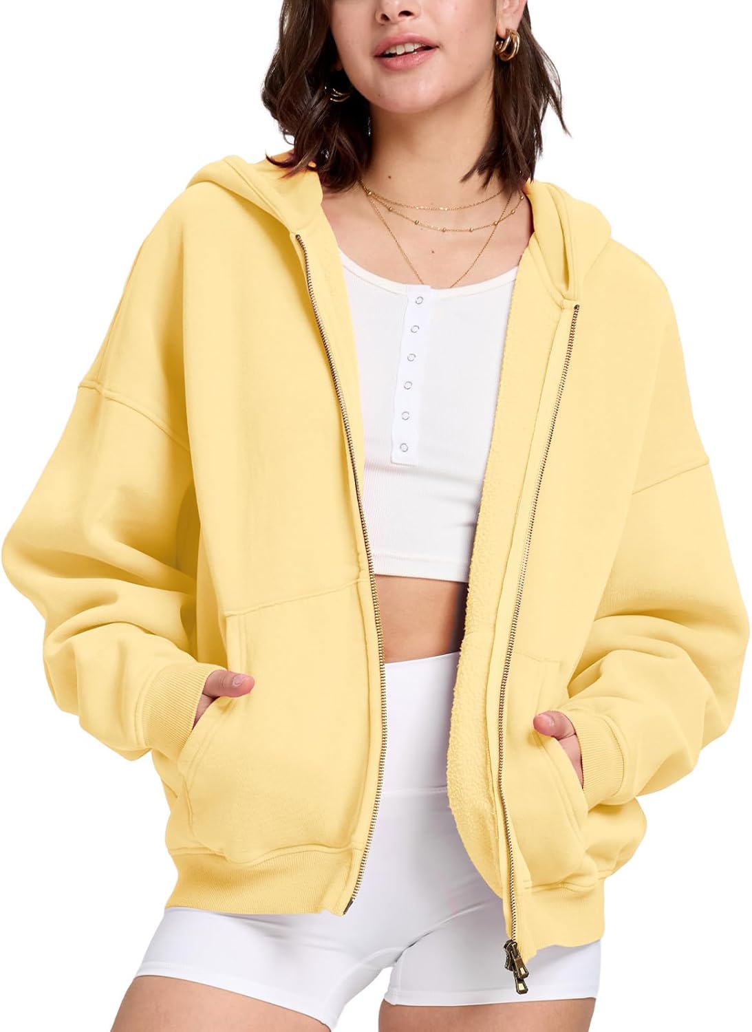 Womens Zip Up Hoodie Oversized Acid Wash Sweatshirts Heavyweight Fall Fashion Outfits Casual Jackets Winter Clothes