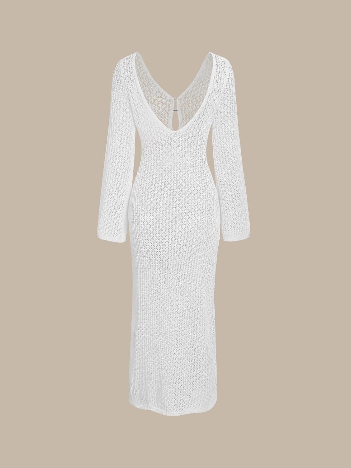 Womens V Neck Bell Sleeve Crochet Maxi Dresses Long Dress Hollow Out Summer Beach Vacation Cover Up