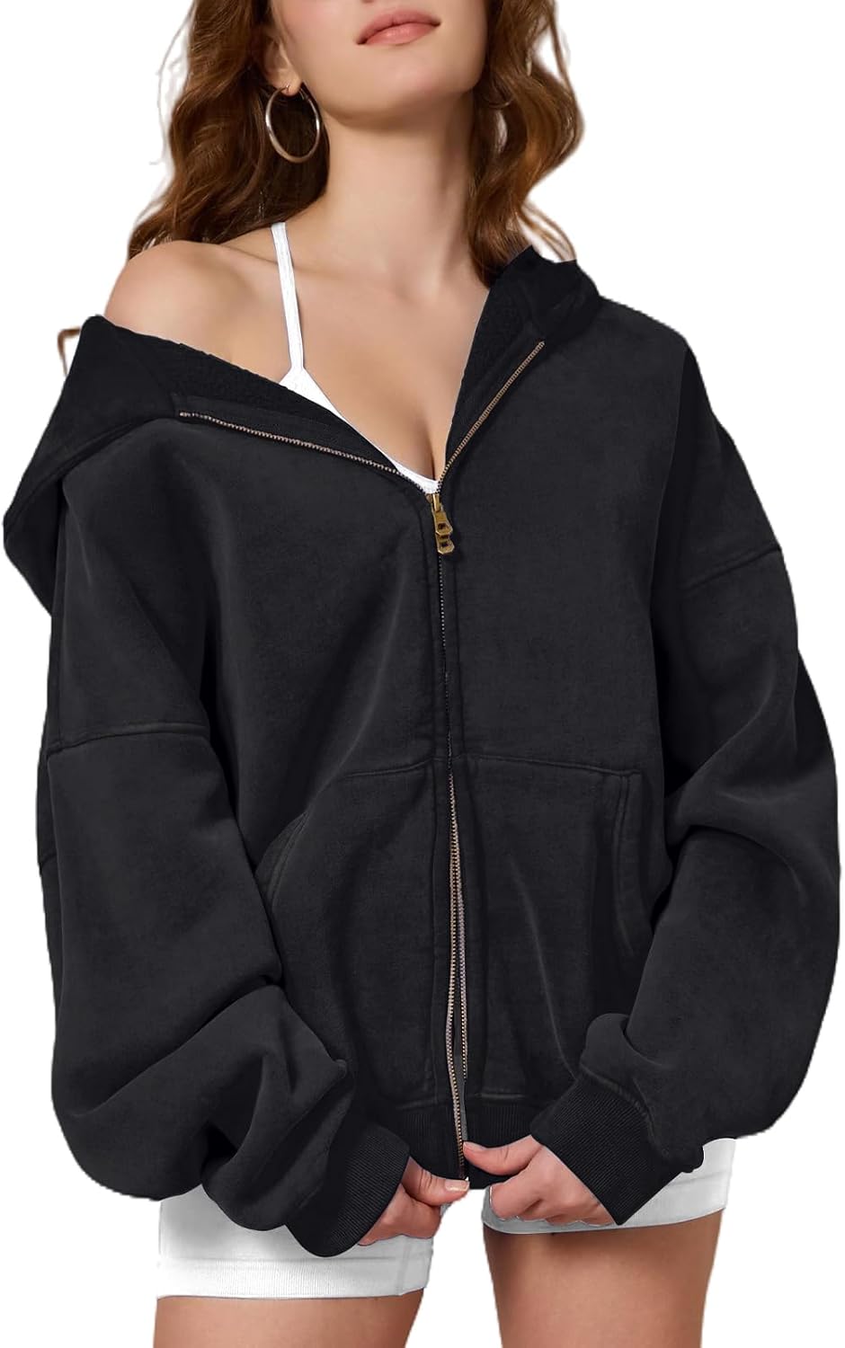 Womens Zip Up Hoodie Oversized Acid Wash Sweatshirts Heavyweight Fall Fashion Outfits Casual Jackets Winter Clothes