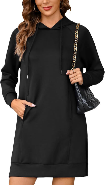 Quenteen Hoodie Dress for Women Sweatshirt Dress Oversized Casual Split Hem 2025 Fall Winter Pullover Dresses with Pockets