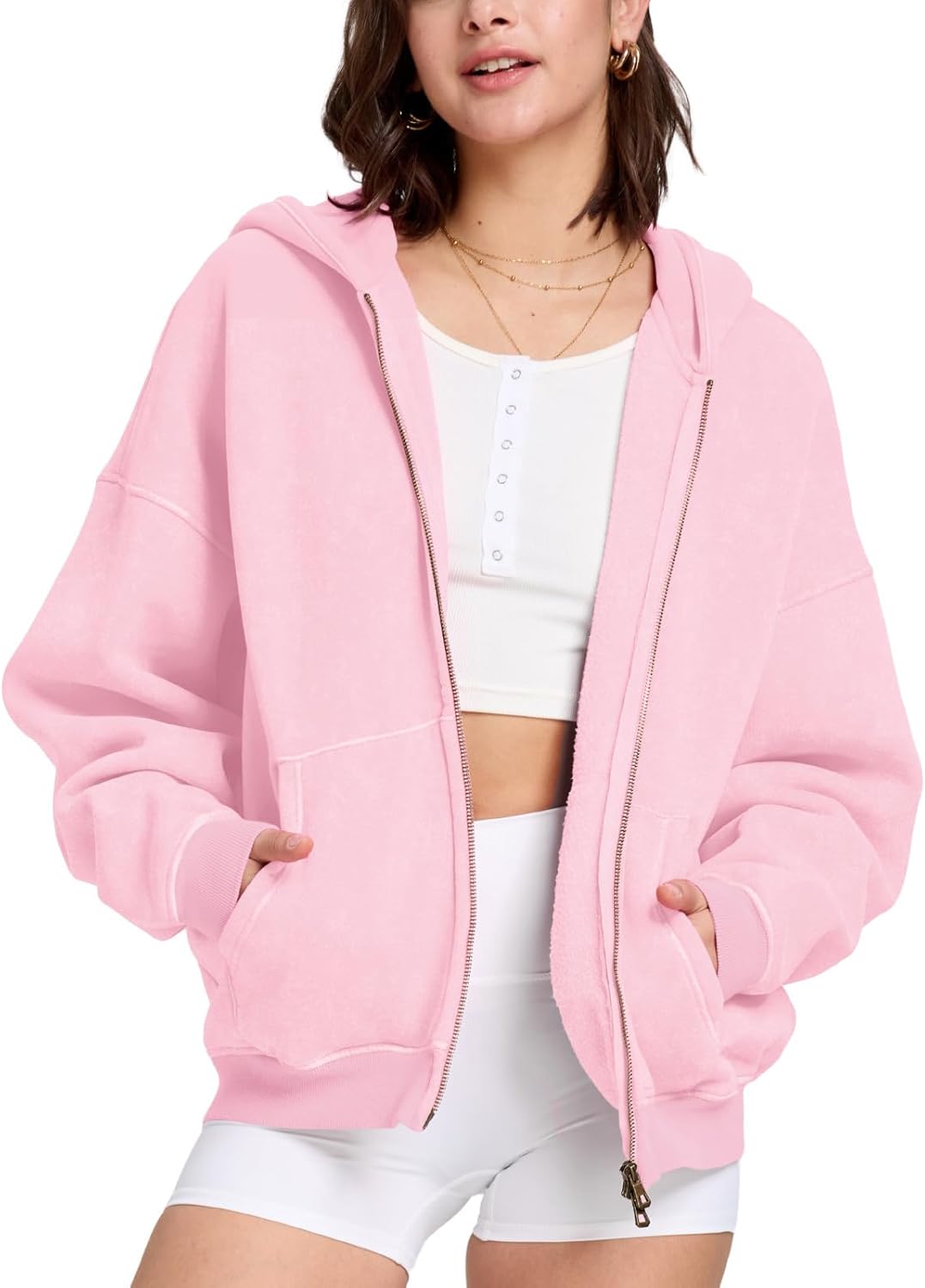 Womens Zip Up Hoodie Oversized Acid Wash Sweatshirts Heavyweight Fall Fashion Outfits Casual Jackets Winter Clothes