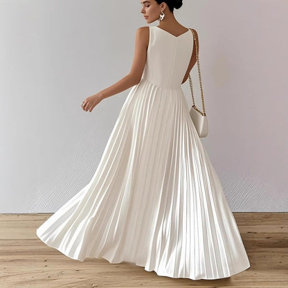 Women's Pleated Long Dress Evening Gown Wedding Guest Cocktail Party Formal Attire