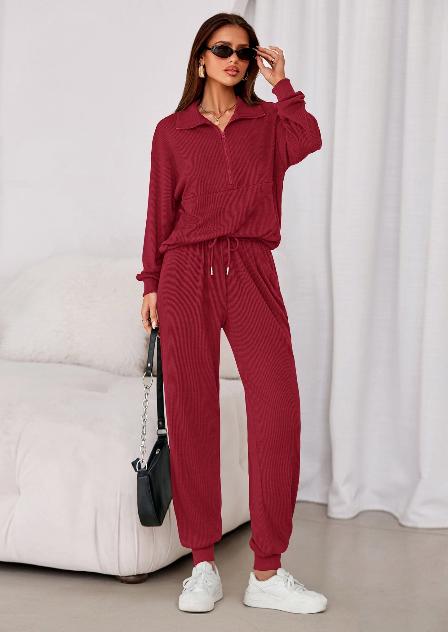 Women's Fall 2 Piece Lounge Sets Zip Up Sweatshirt Jogger Pants Sweat Track Suits Travel Outfit Winter Clothing