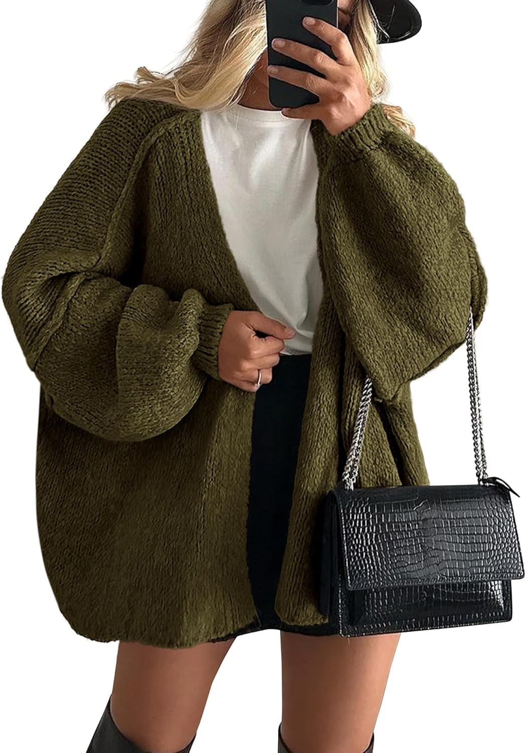 Womens Oversized Cardigan Sweaters 2025 Fall Long Lantern Sleeve Knit Open Front Lightweight Sweater