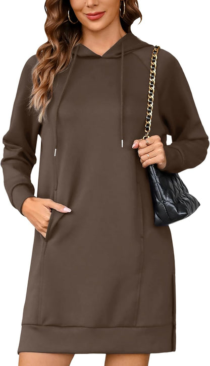 Quenteen Hoodie Dress for Women Sweatshirt Dress Oversized Casual Split Hem 2025 Fall Winter Pullover Dresses with Pockets