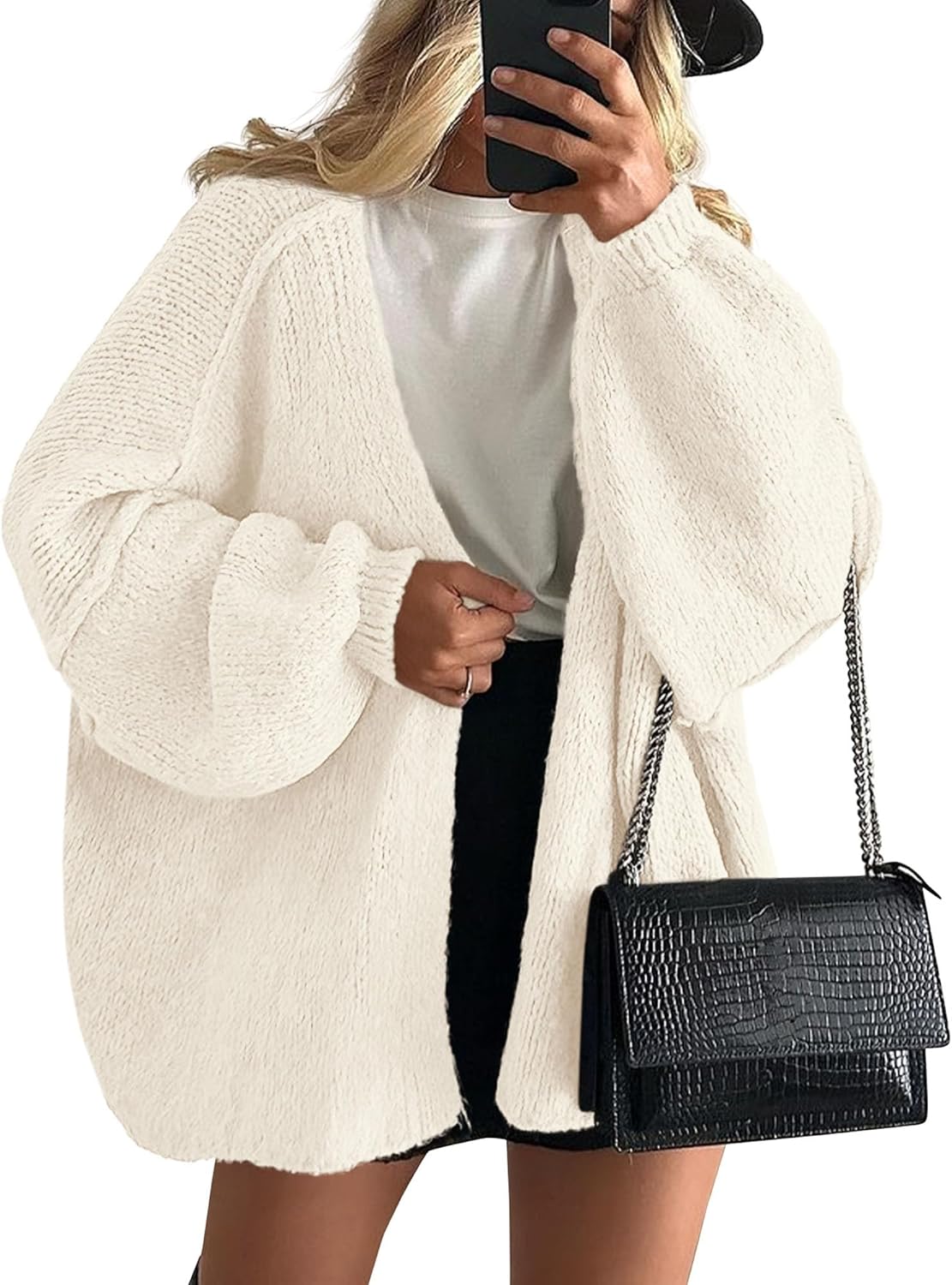 Womens Oversized Cardigan Sweaters 2025 Fall Long Lantern Sleeve Knit Open Front Lightweight Sweater